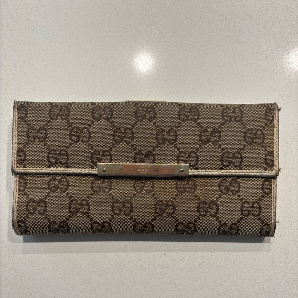 Gucci Beige Brown GG Canvas Continental Wallet